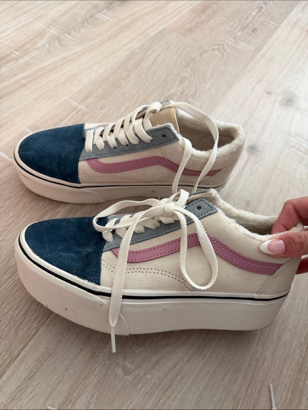 Vans Classic Low-Top Platform Sneakers in Cream, Navy & Pink